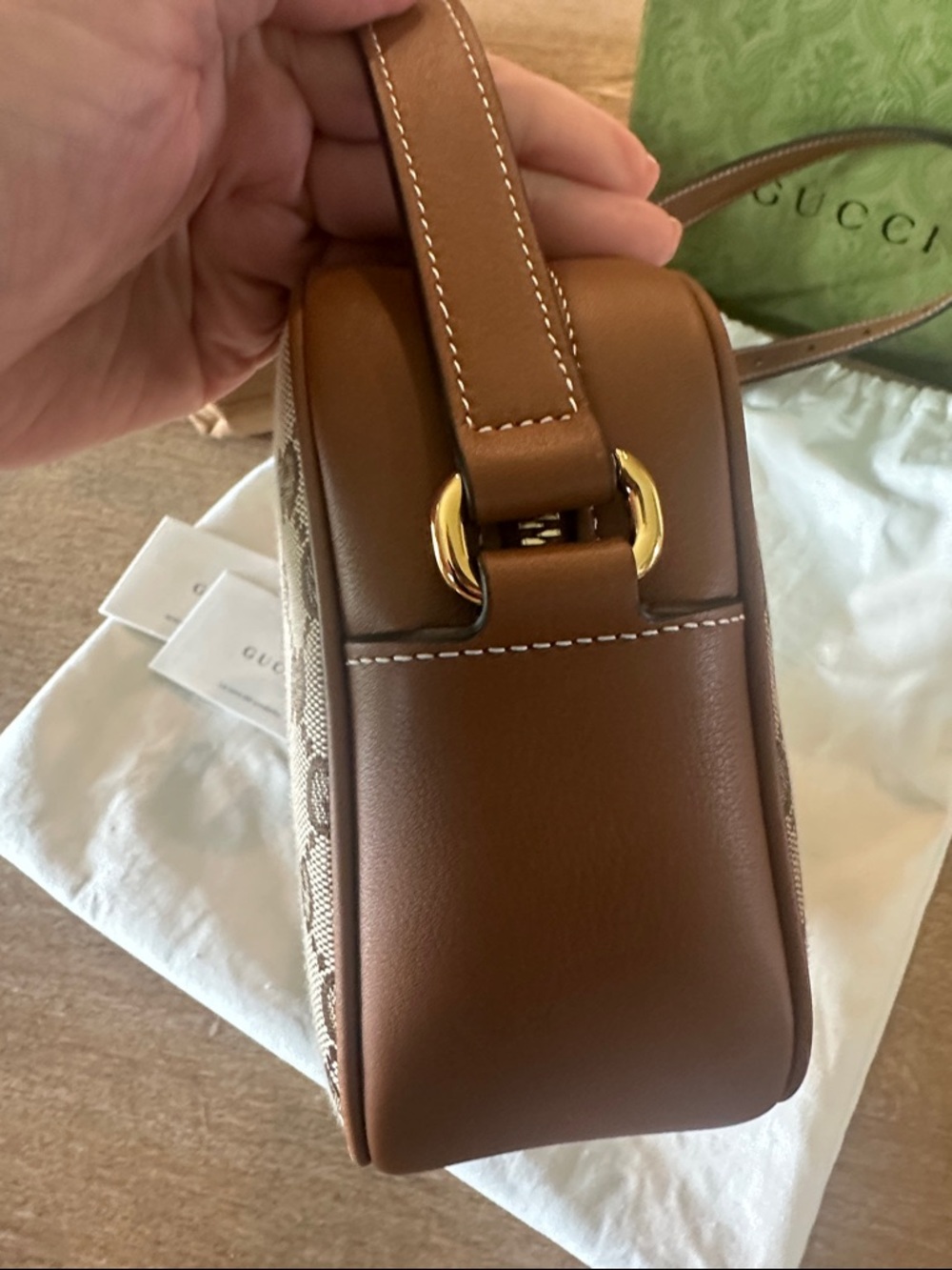 Gucci Beige GG Supreme Canvas and Brown Leather Crossbody Bag - Picture 8 of 12